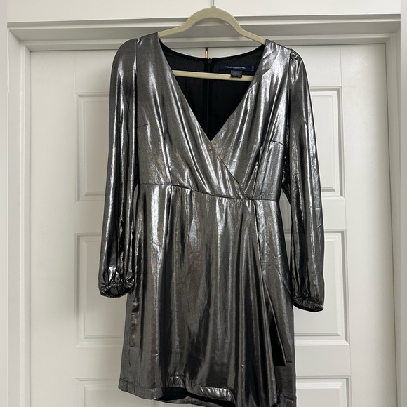 French Connection Silver Dress. Mini + Long Sleeve - Picture 2 of 4